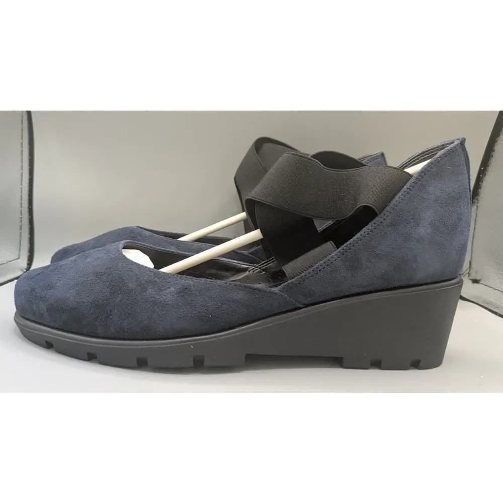 The Flexx Blue Suede Cross-Band Get Back Mary Jane Wedge Shoes New SZ 7.5